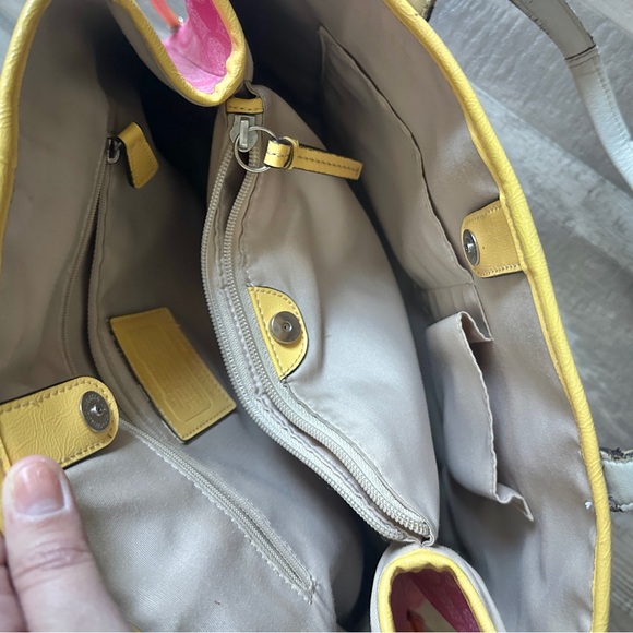 Coach Signature 'C' Legacy Striped Tote Bag Satchell Pink and Yellow - Picture 7 of 16